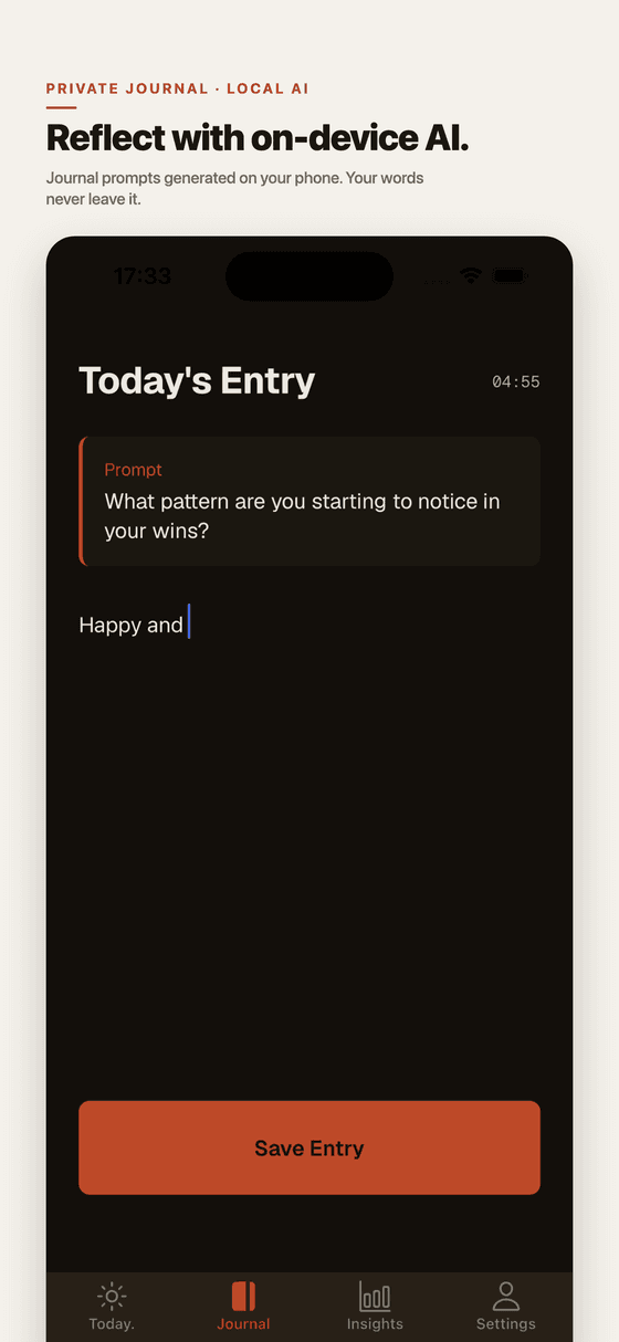 Private journal screen